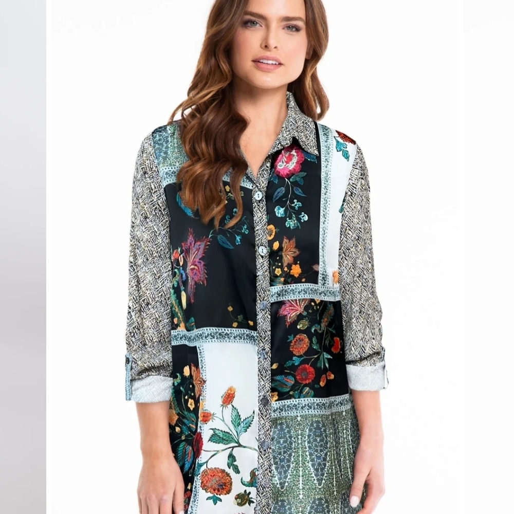 John Mark Multicolor Patchwork Button Down Shirt - image 1